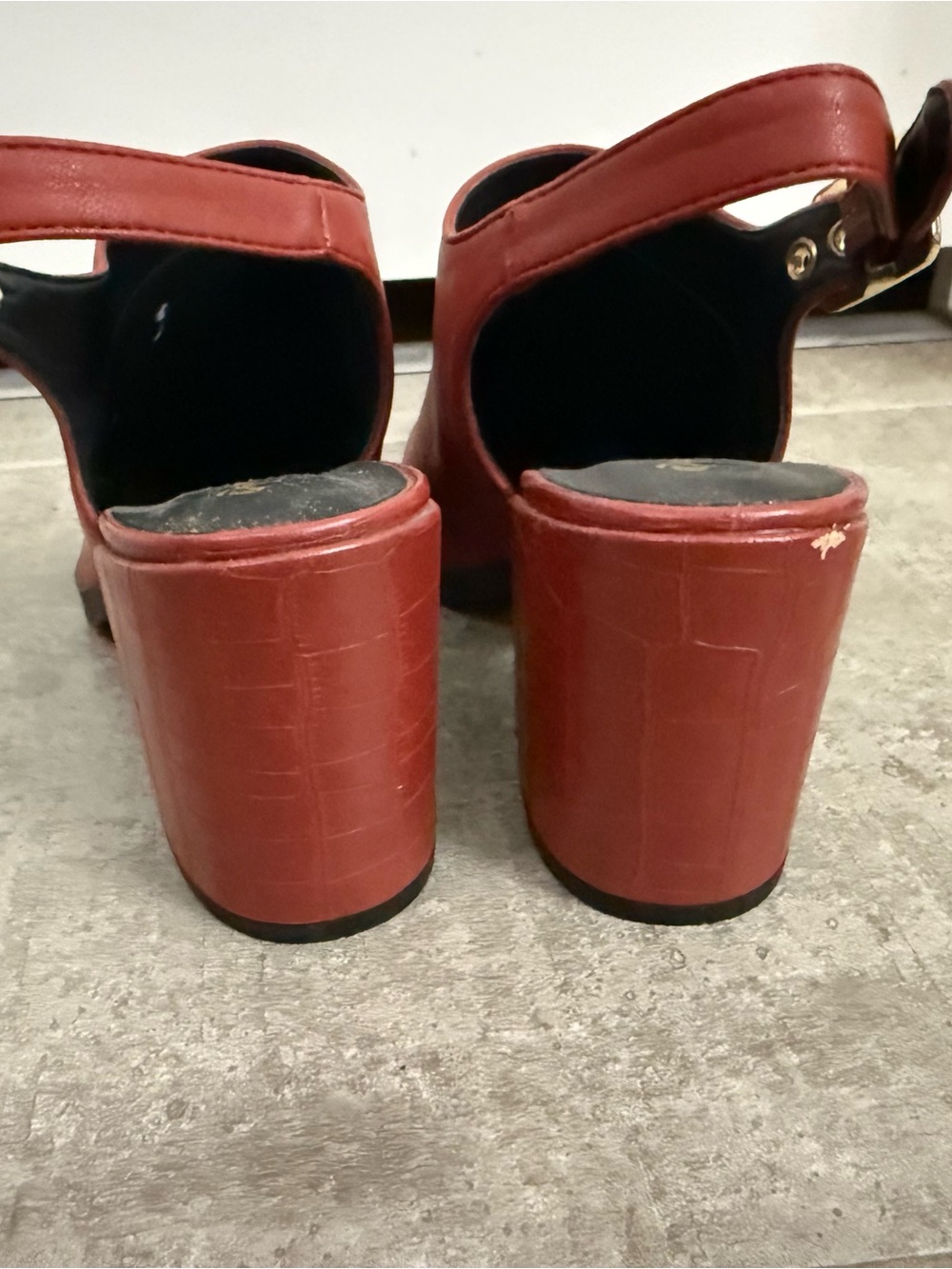 Qupid Red Pointed Slingback Mules with Buckle - Picture 3 of 5